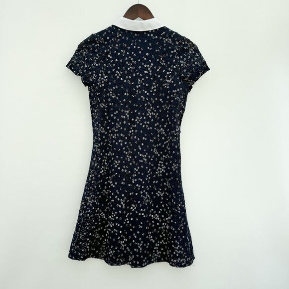 Floral Lace Dress Schoolgirl Dark Academia Navy And White Full Lined XS Stretchy - Picture 2 of 13